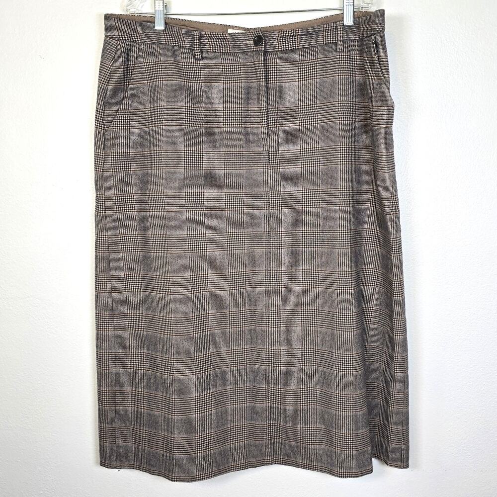 L.L.Bean Classic Fit Flannel Skirt Womens 18 Brown Glenn Plaid Academia Heritage